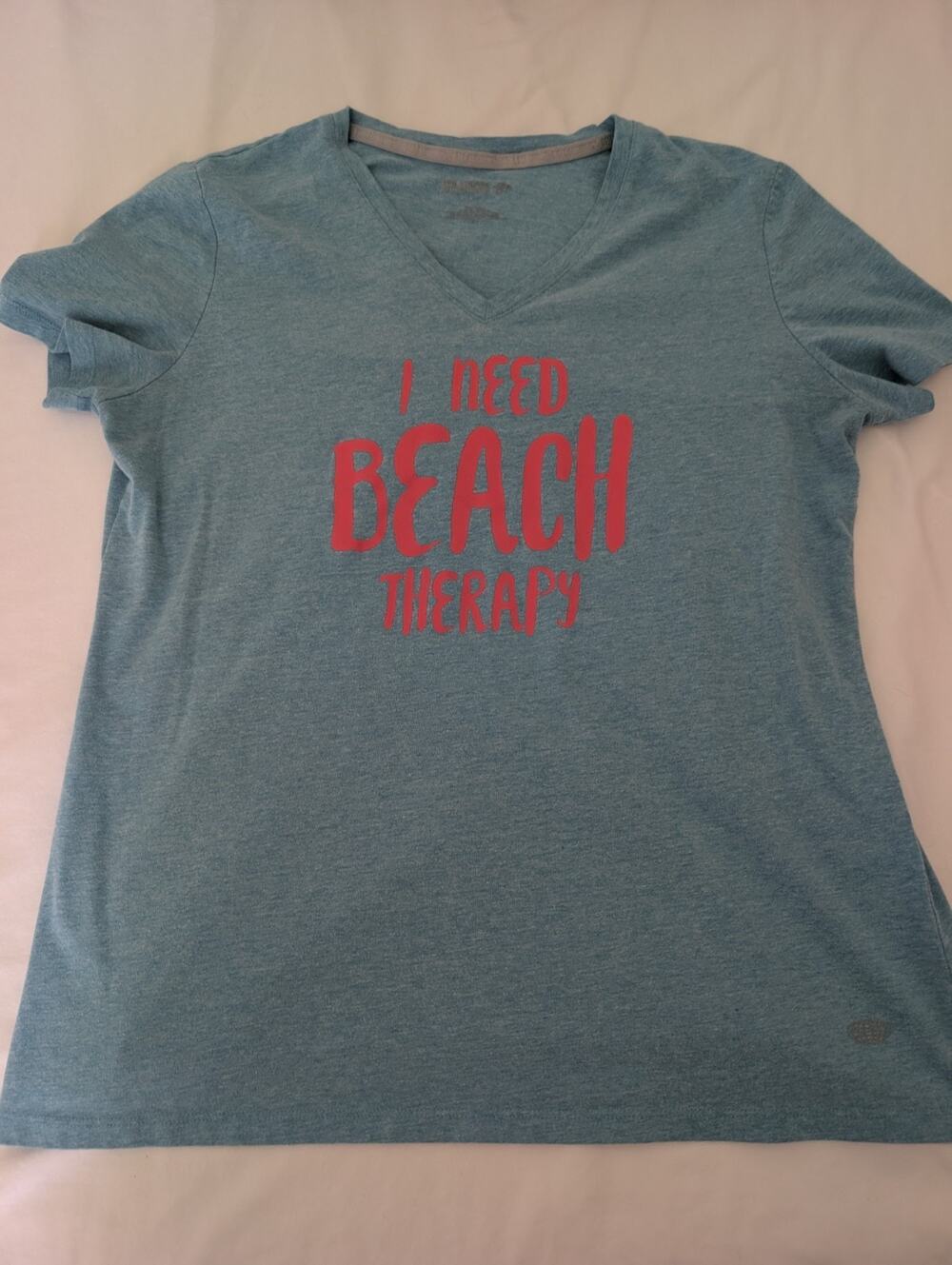 Reel Legends Blue V Neck T Shirt Women's Large I Need Beach Therapy